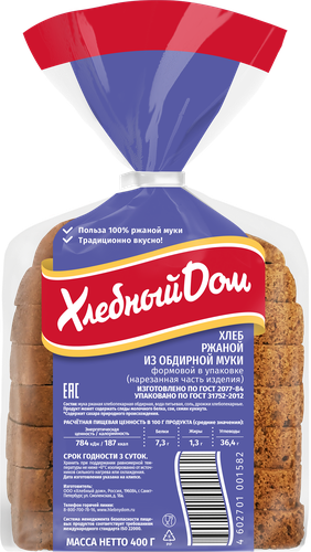 

Хлеб Хлебный дом ржаной формовой нарезка половинка 400 г