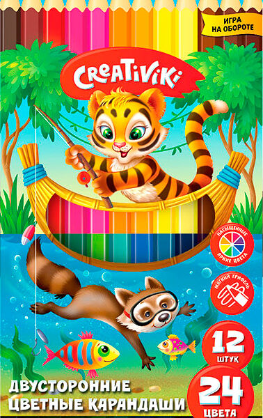 Цветные карандаши двухцветные Creativiki Фарм 24 цвета