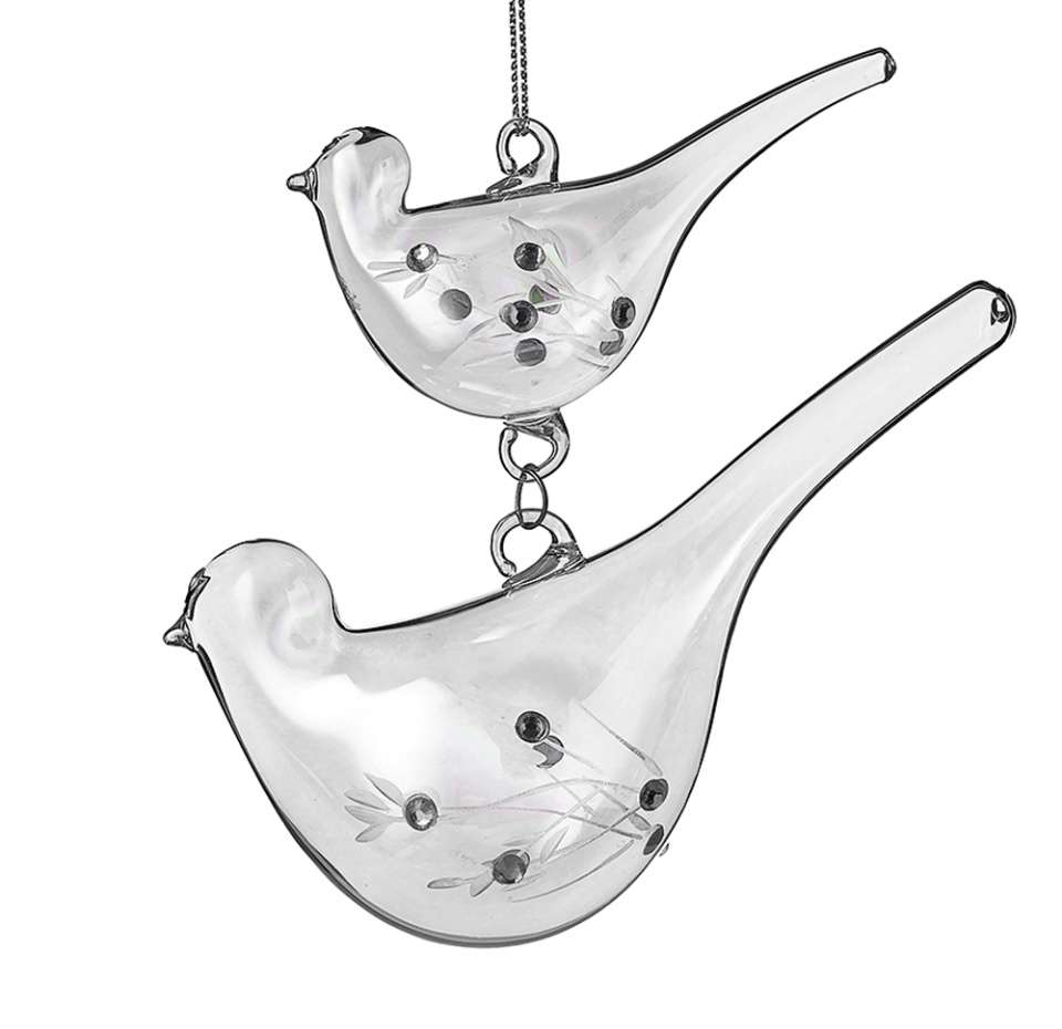 

Игрушка для елки Yancheng Shiny «Коллекция Праздник» Птички с перламутровым переливом серебристая 8,11см, стекло, Китай