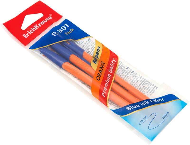 

Ручка шариковая ERICHKRAUSE R-301 Orange 0,7мм Stick, 3шт