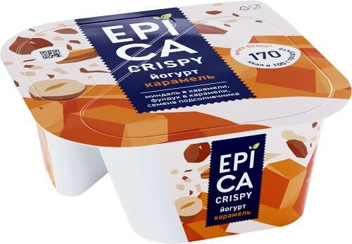 Йогурт Epica Crispy Карамель 4.8% + Смесь из семян и орехов в карамели 140 г