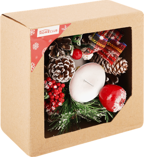 

Подсвечник HOMECLUB 15см, с шишками/ягодами, в крафте Арт. T02-217820