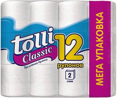Бумага туалетная Tolli Classic 12шт 2 слоя