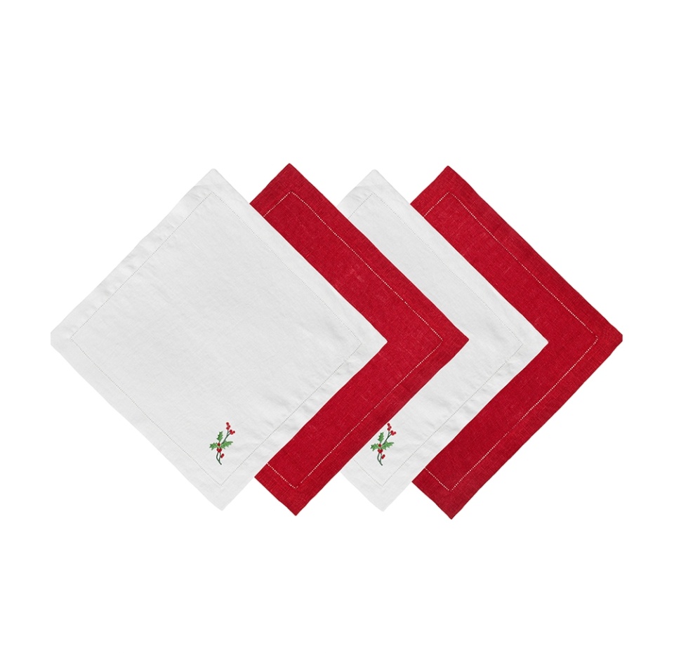 

Комплект салфеток столовых Bellehome collection Праздничная Омелия, 2 с вышивкой, 2 однотонных, 45 х 45 см, 4 шт