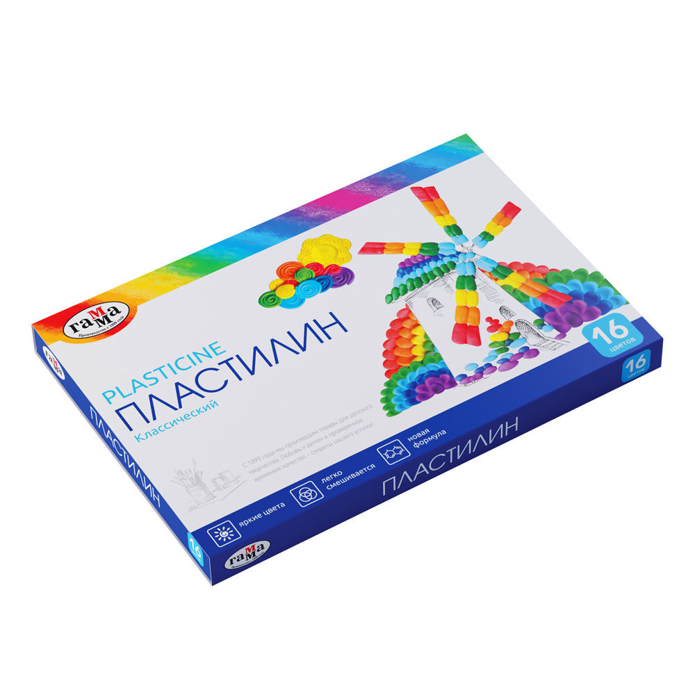 

Пластилин Гамма классический со стеком 16 цветов