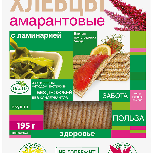 Хлебцы амарантовые DI&DI с ламинарией, 195г