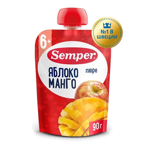 Пюре Semper яблоко-манго с 6 месяцев 90г