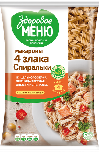 

Макароны Здоровое меню 4 Злака Спиралька 400 г
