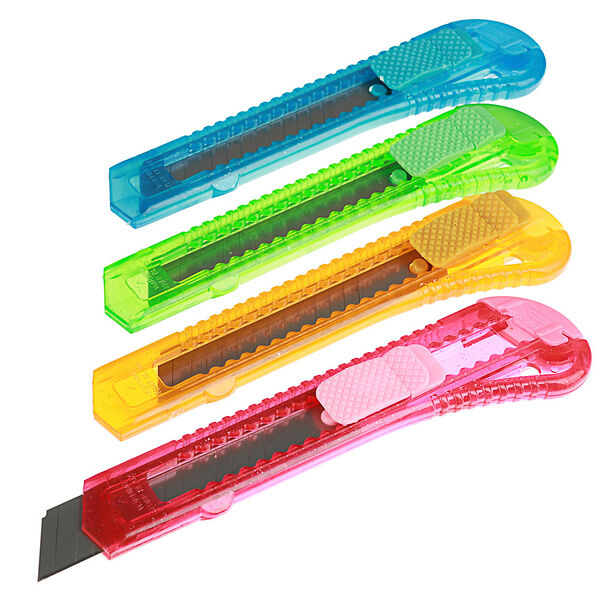 Нож канцелярский 15,5x3 см, 1 шт, 4 цвета в ассортименте