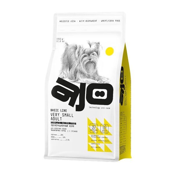 Сухой корм Ajo Dog Very Small Adult с гречкой для взрослых собак миниатюрных пород, 1.5 кг