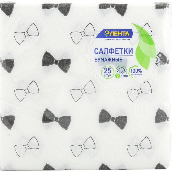 Салфетки ЛЕНТА Бант 2-слоя 24х24см, с рисунком, 25шт
