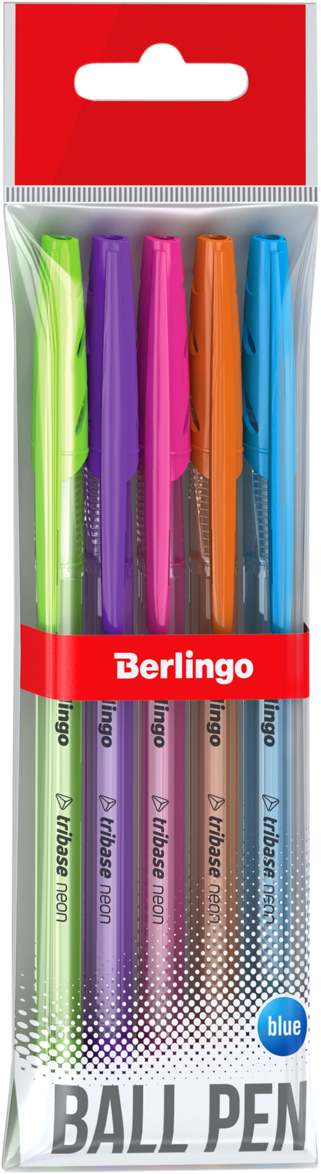 

Набор шариковых ручек BERLINGO Tribase Neon 0,7мм синий, 5 шт.