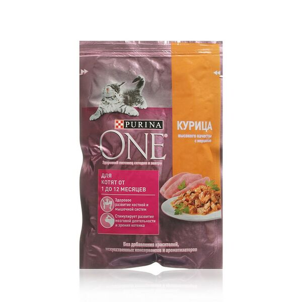 Влажный корм Purina ONE® для котят, с курицей и морковью, пауч, 75 г