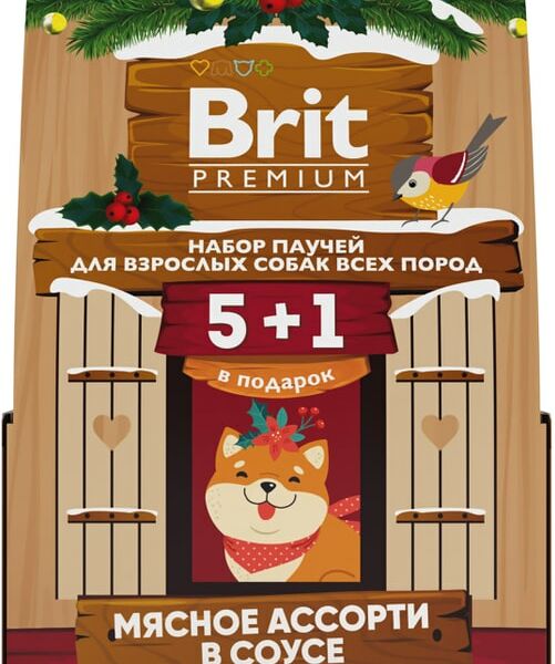 Набор влажного корма для собак Brit Premium Мясное ассорти в соусе 85г*5+1шт