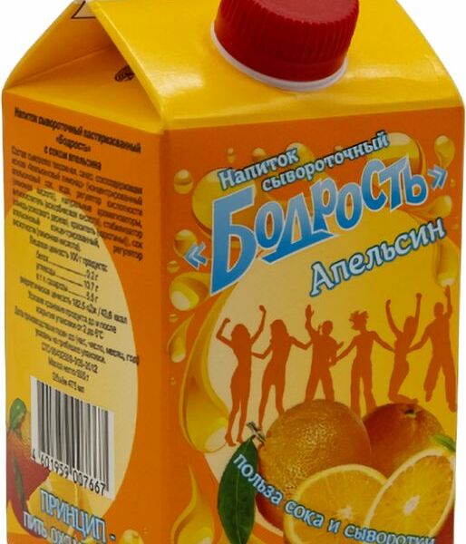 Напиток Вологодский МК Бодрость с соком апельсина сывороточный пастеризованный 500г
