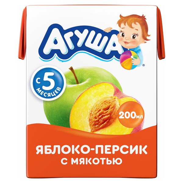Сок детский Агуша Яблоко-Персик с мякотью 200мл с 5 месяцев