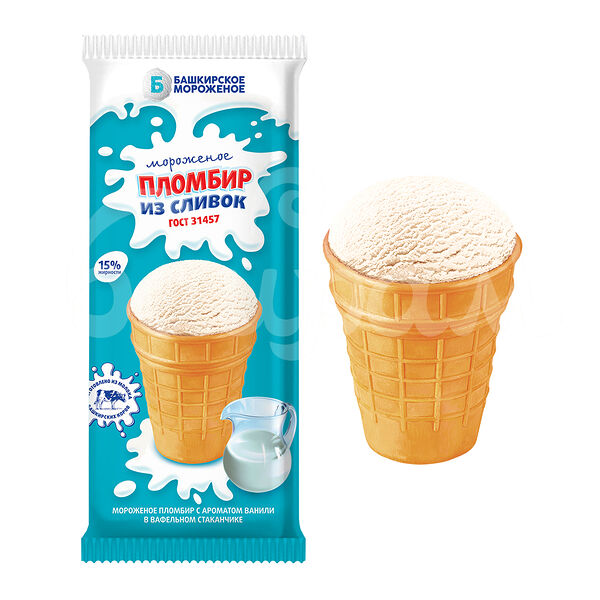 Мороженое Пломбир из Сливок 15% 65гр Ванильный БМ ваф/ст