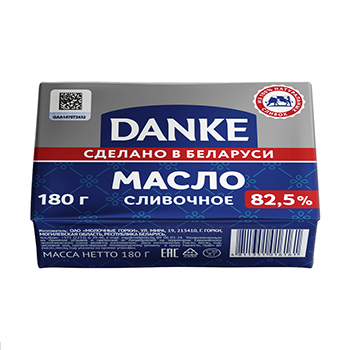 

Масло DANKE cладкосливочное несоленое 82.5% 180г, Беларусь