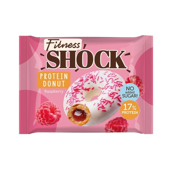 Донат протеиновый FitnesSHOCK глазированный с малиновой начинкой без сахара