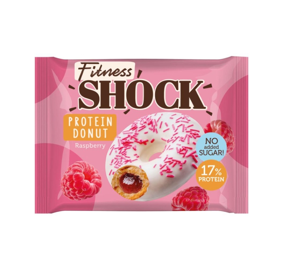 

Донат протеиновый FitnesShock глазированный с малиновой начинкой без сахара 70 г