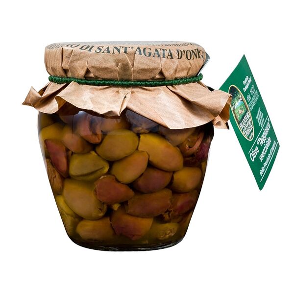 Оливки Santаgata зеленые Таджаска без косточки в оливковом масле Extra Virgin