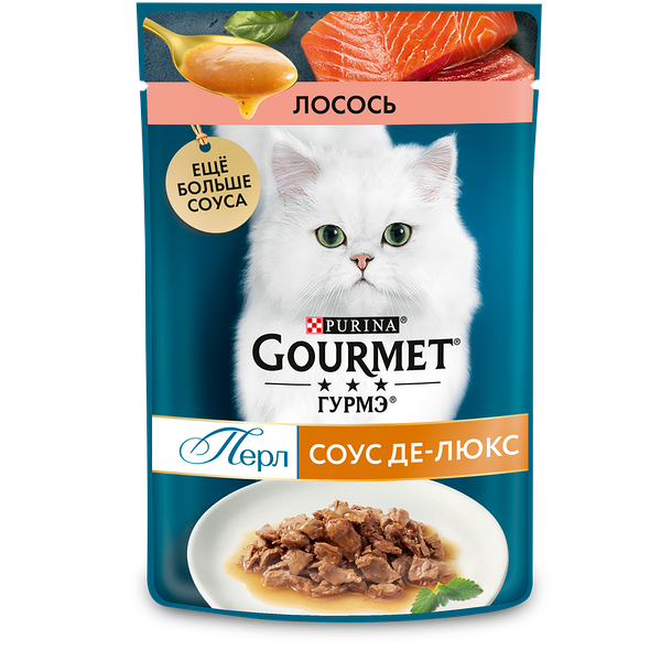 Корм консервированный для взрослых кошек GOURMET Перл Соус Де-люкс с лососем в роскошном соусе