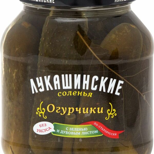 Огурчики Лукашинские По-старорусски с зеленью и дубовым листом, 670г