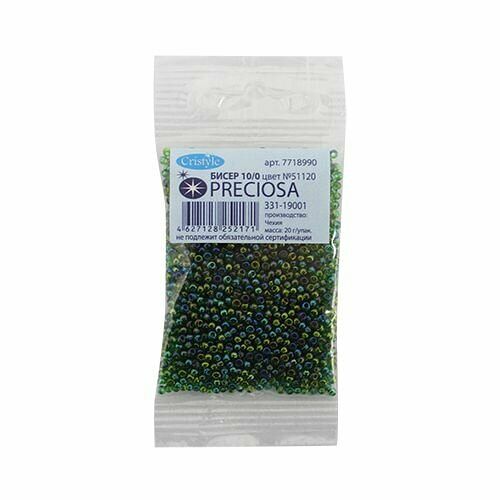(51120) 331-19001-10/0 Бисер прозрачный с радужным покрытием 10/0, круг.отв., 20гр Preciosa,упак