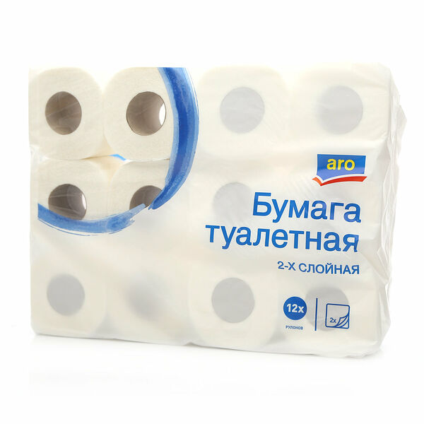 Туалетная бумага двухслойная ТМ Aro (Аро), 12 рулонов