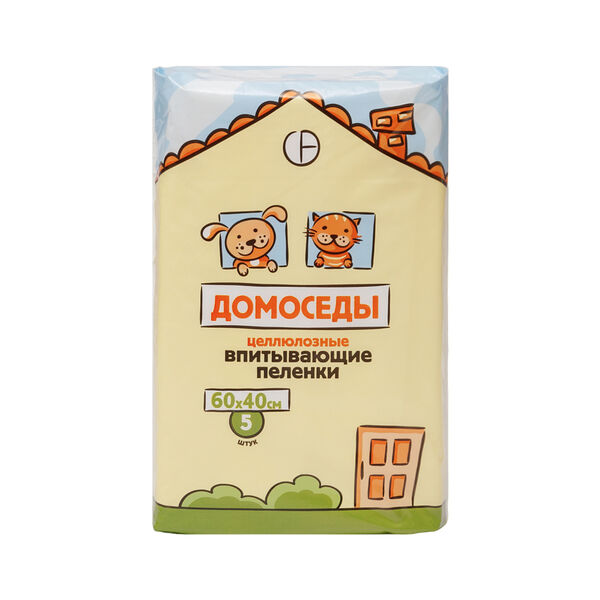 Пеленки впитывающие 60х40 см (5 шт.) целлюлозные для собак и кошек, белые