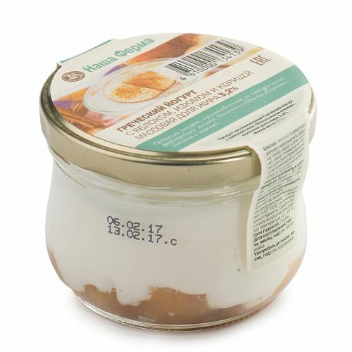 Йогурт греческий с яблочным джемом и изюмом 3,2%, «Наша Ферма», Тверская область, БЗМЖ