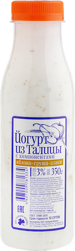 Йогурт питьевой Деревенское из Талицы яблоко, груша и злаки 3% 350 г