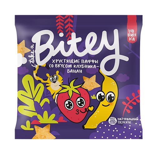 

Паффы хрустящие безглютеновые Bitey Клубника-Банан (без сахара), 20г