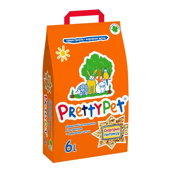 Наполнитель для грызунов и птиц PRETTY CAT древесный с морковными чипсами 2кг