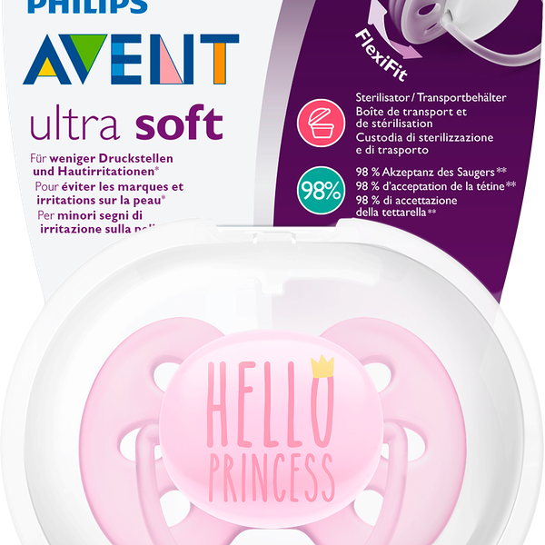 Пустышка для девочки Philips Avent Ultra soft Hello princess с 6 месяцев SCF529/01