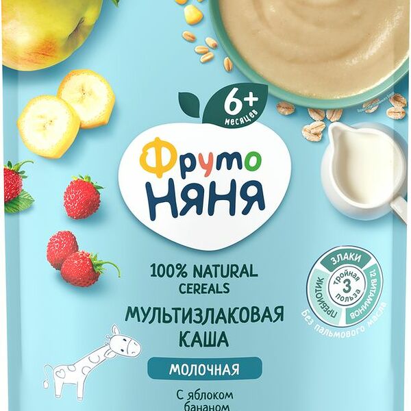 Каша ФрутоНяня мультизлаковая яблоко-банан-земляника с 6 мес. 200г