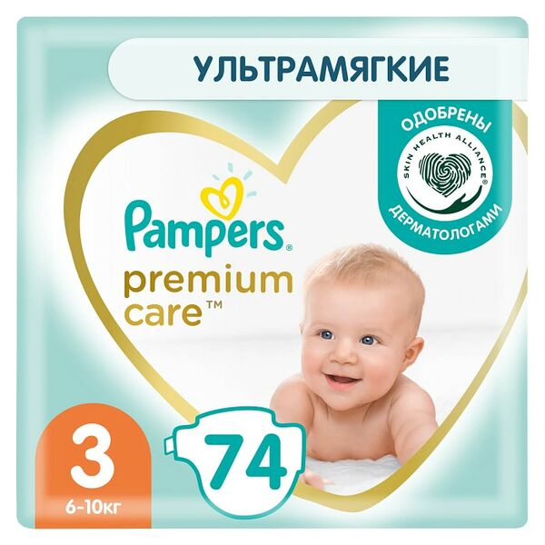 Подгузники Pampers Premium Care 3 размер / 6-10кг ультрамягкие 74шт