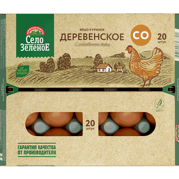 Яйцо куриное Село Зелёное Деревенское С0, 20 шт