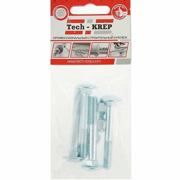 Болт мебельный DIN 603 с гайкой, М8x50мм TECH-KREP, оцинкованный, 4шт
