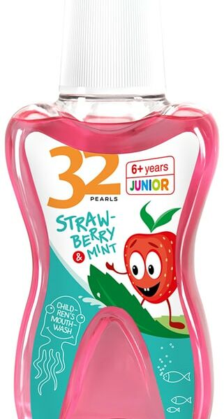 Ополаскиватель для полости рта 32 Жемчужины детский Земляника-Мята 245мл