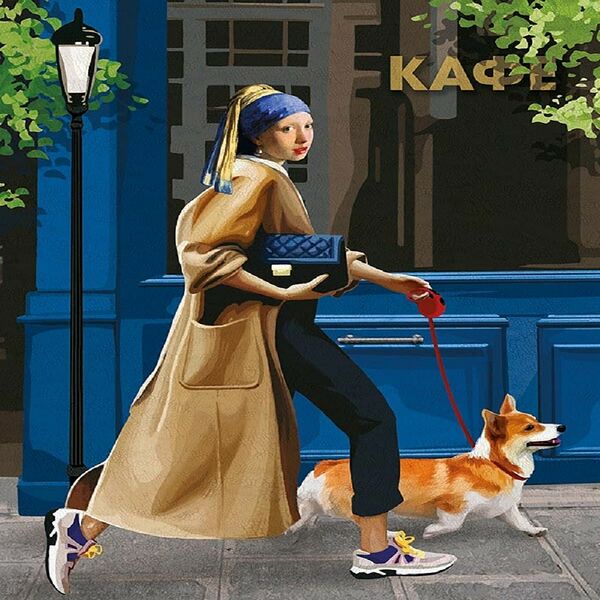 Постер АРТ ДИЗАЙН, Девушка с жемч. серёжкой и корги, размер: 30х40см