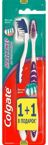 Зубная щетка Colgate Массажер средней жесткости 2 шт цвет в ассортименте