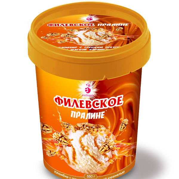 Мороженое Филевское пломбир с грецким орехом и карамелью ведро 550 г