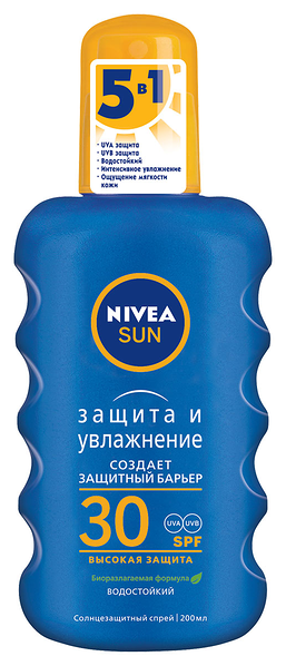 Солнцезащитный спрей Nivea Защита и увлажнение SPF 30