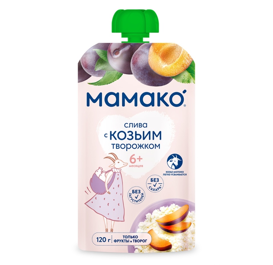 

Пюре Мамако слива с творогом из козьего молока, с 6 месяцев 120 г