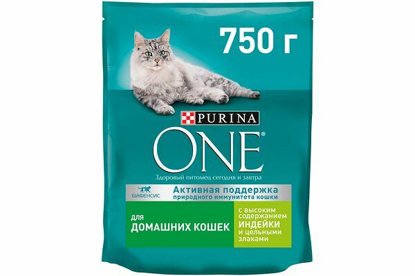 Корм сухой для домашних кошек Purina One с индейкой и цельными злаками
