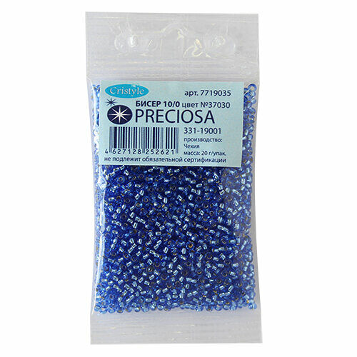 (37030) 331-19001-10/0 Бисер прозрачный с сереб. центр. 10/0, круг.отв., 20гр Preciosa,упак