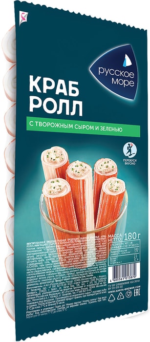 

Крабовые палочки охлаждённые Русское море с творожным сыром и зеленью 180 г