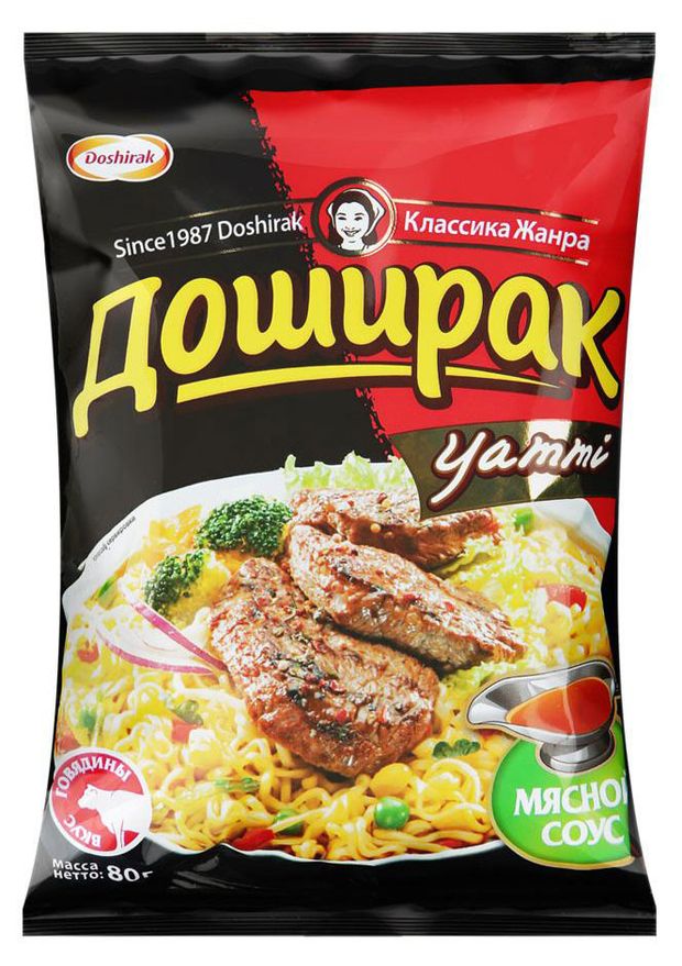 

Лапша быстрого приготовления Доширак Yammi со вкусом говядины + мясной соус, 80 г