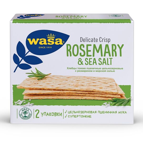 Хлебцы пшеничные цельнозерновые Wasa тонкие Delicate Crisp Rosemary & Sea salt с розмарином и морской солью